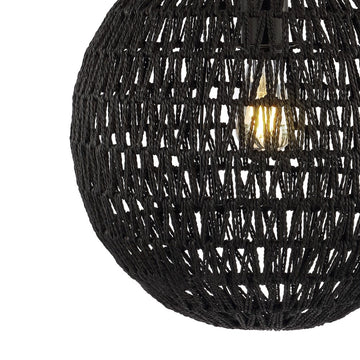 Luna 15.75" Bohemian Modern Woven Rattan/Iron LED Pendant - JONATHAN Y